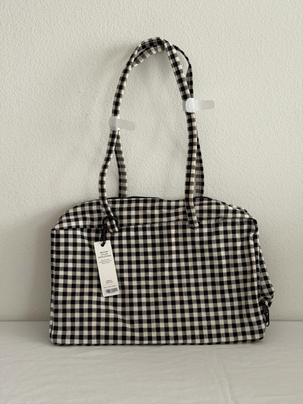 Baggu Medium Nylon Bowler Bag in Black and White Gingham - Picture 5 of 7